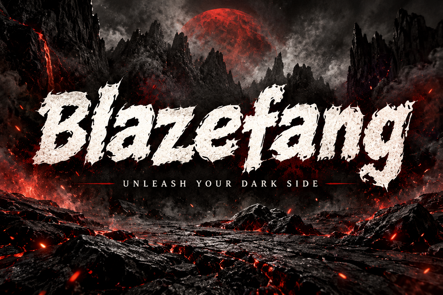 Blazefang font preview in an aggressive gaming style