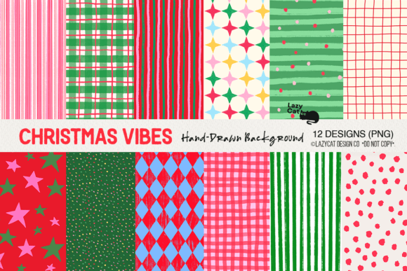 Christmas Vibes Hand-Drawn Background Gráfico Ilustraciones Imprimibles Por Lazy Cat