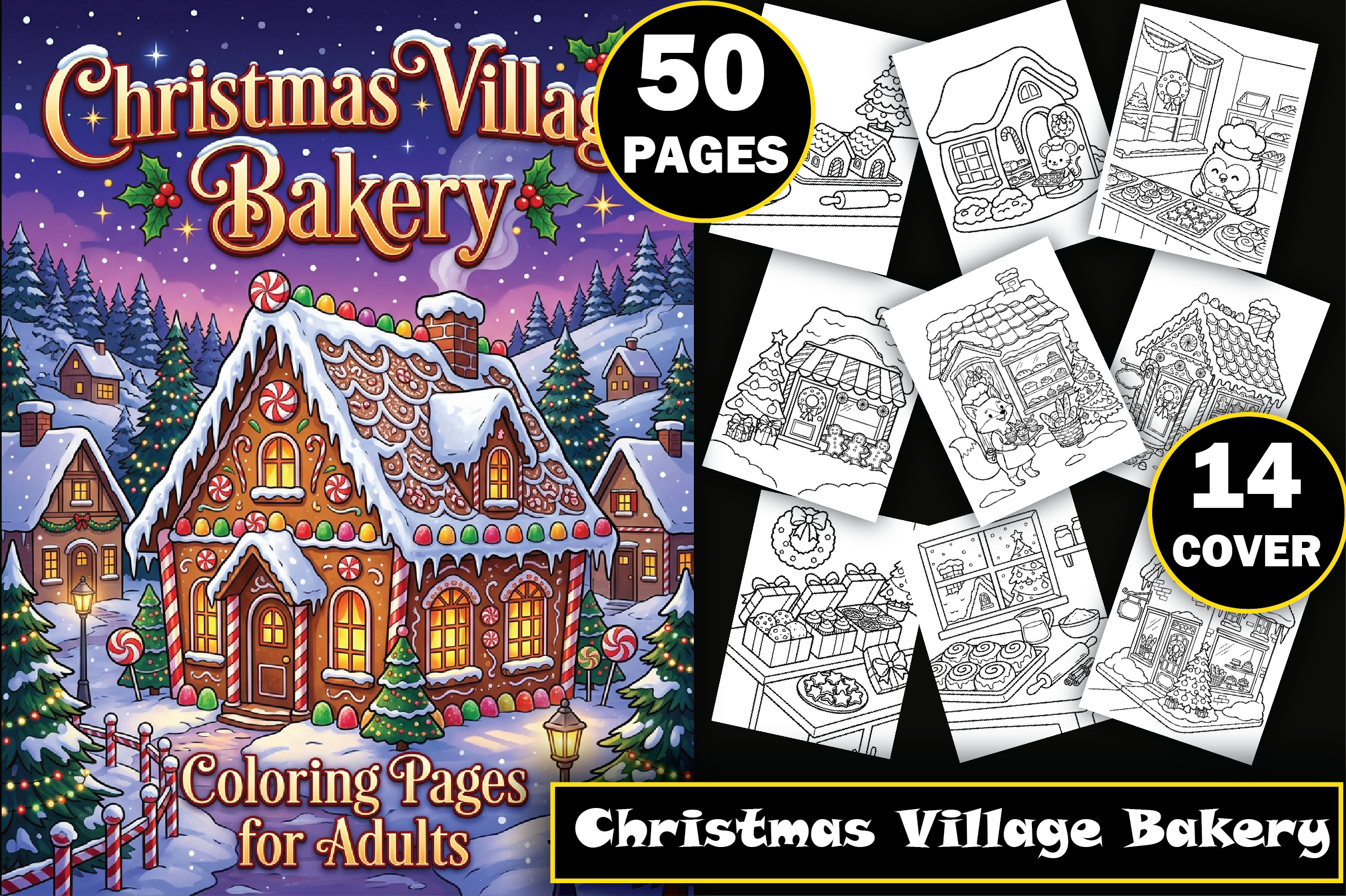 Present Coloring Sign Christmas Village Bakery Coloring Book Graphic by Design Express ...