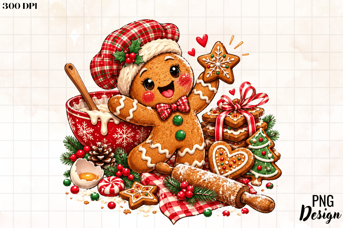 Cute Gingerbread Man Baking PNG Design Graphic by Crafniva · Creative ...