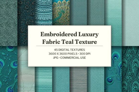 Embroidered Luxury Fabric Teal Textures Graphic Textures By TriDraw
