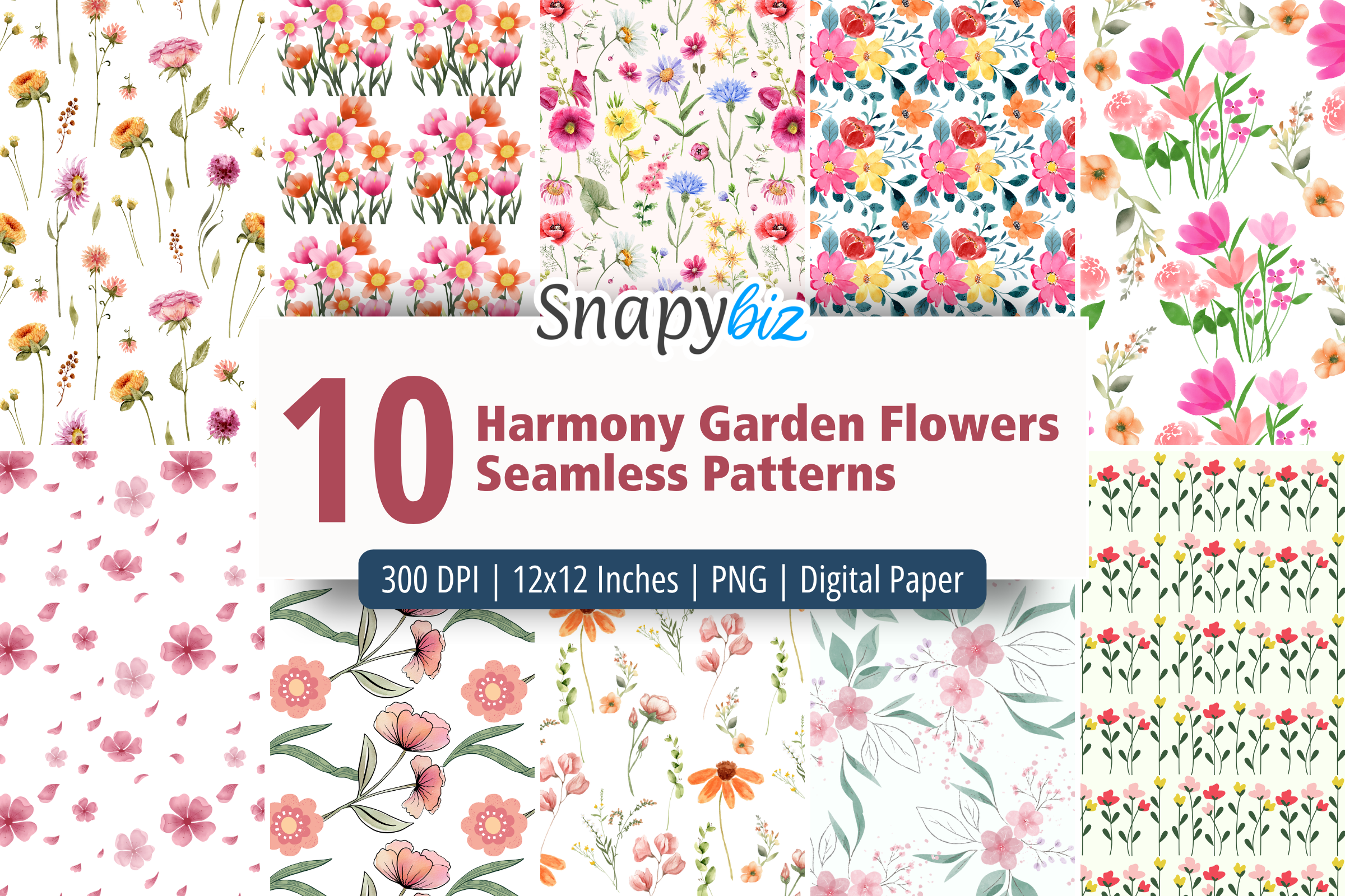 Harmony Garden Flowers Seamless Patterns Graphic by SnapyBiz · Creative ...