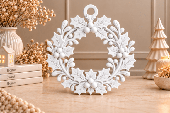 Holly Christmas Wreath Ornament 3d Stl 3d Printing