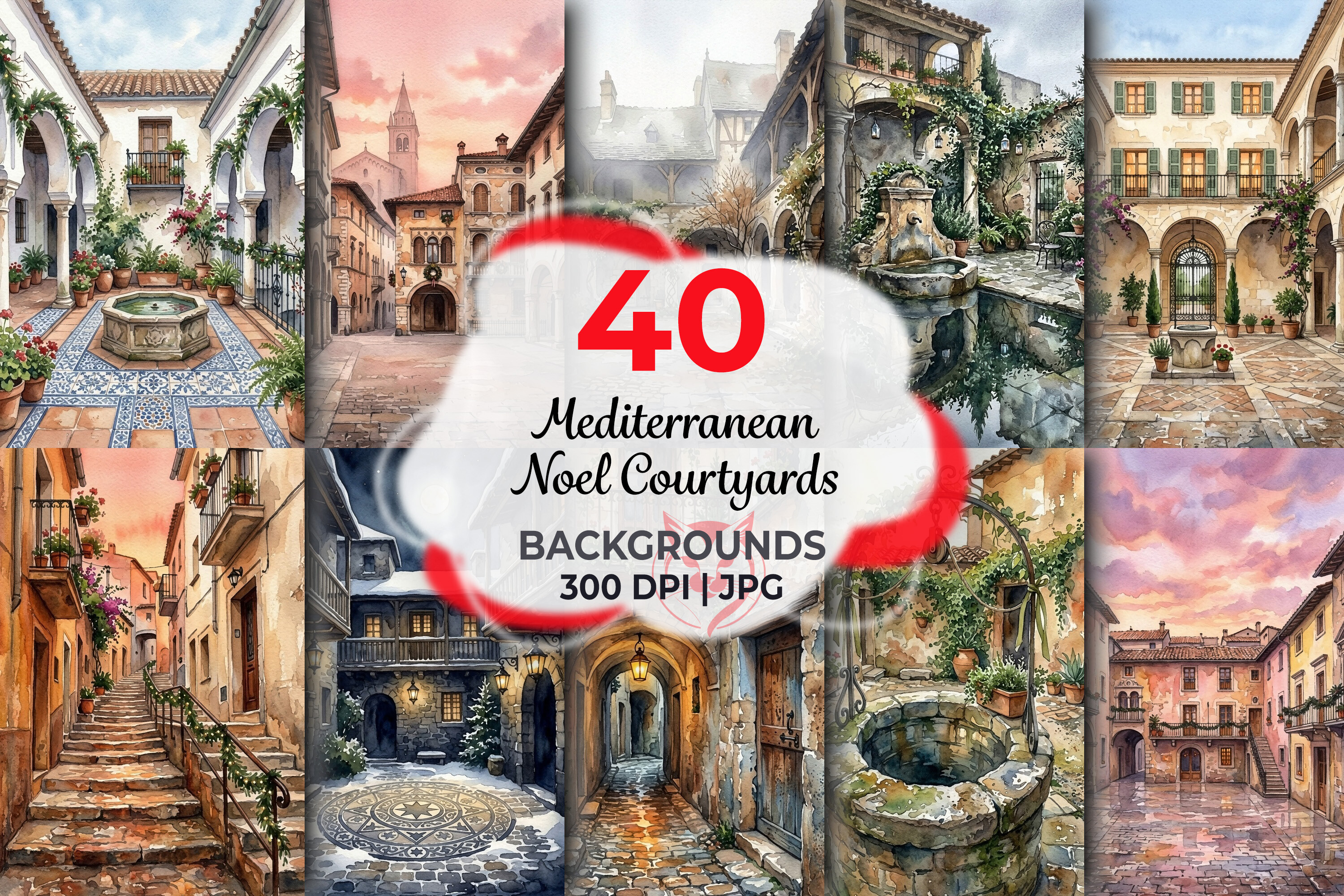 Mediterranean Noel Courtyards Background Graphic by Redsky Cat ...
