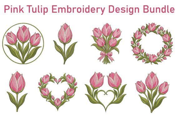 Pink Tulip Embroidery Design Bundle