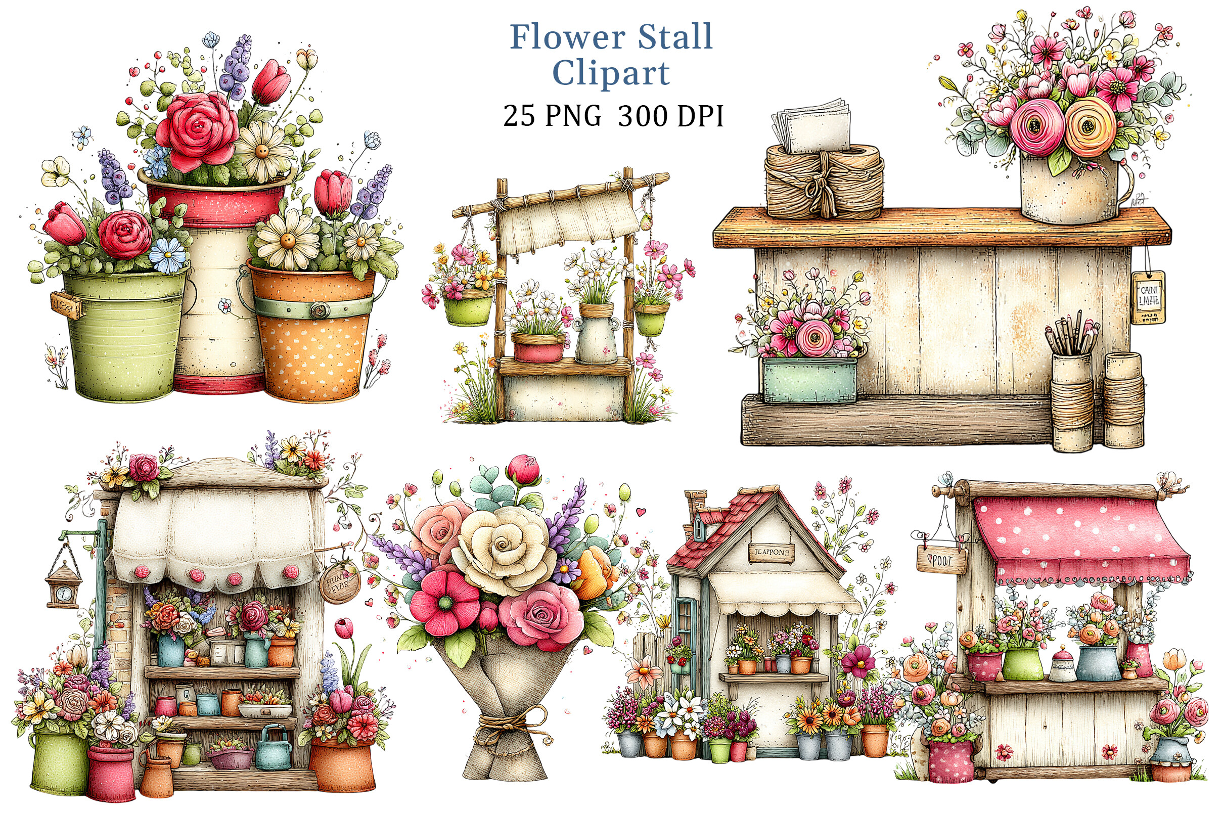 Whimsical Flower Stall Clipart Set Graphic by PRO DESIGN · Creative Fabrica