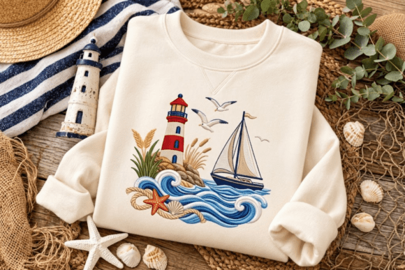 Anchor Lighthouse Nautical Embroidery