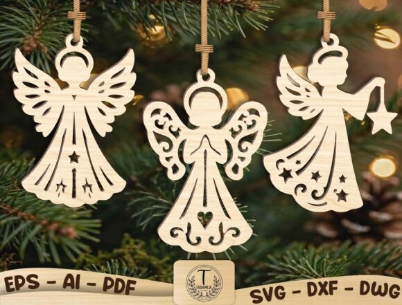 Angel Christmas Ornament SVG Bundle (Design 1) laser cut file