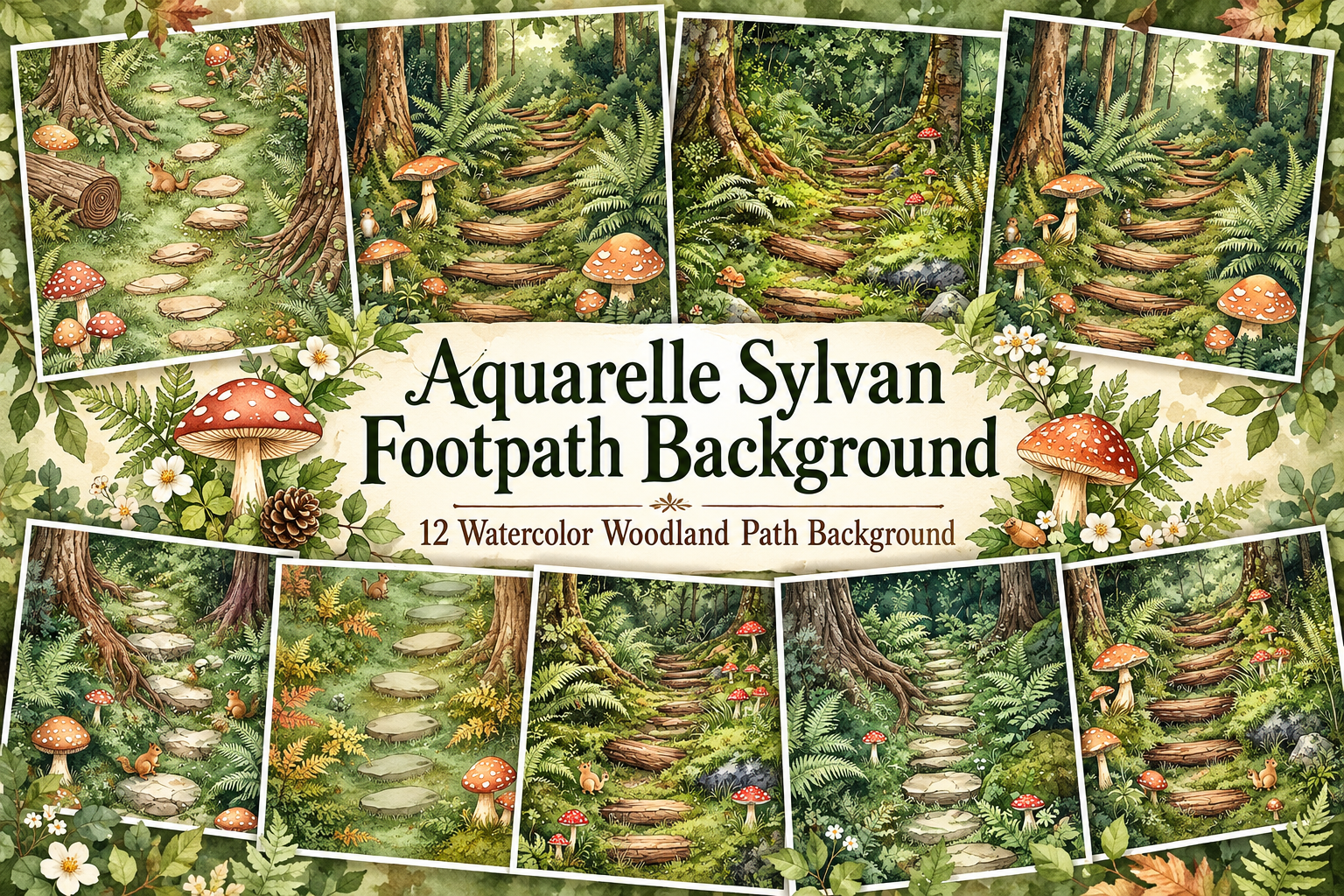 Aquarelle Sylvan Footpath Background Graphic by FJ Dream · Creative Fabrica