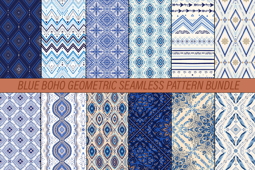 Blue Boho Geometric Seamless Patterns Graphic by HelloCreativePNGs ...