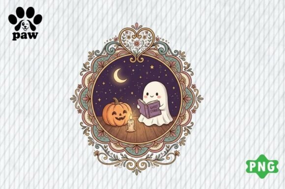 Bookish Ghost Mirror Frame PNG,Halloween Graphic Illustrations By PAW