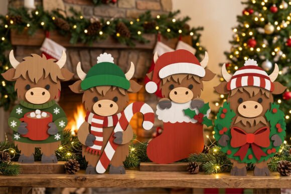 Christmas Highland Cow Laser Cut SVG laser cut file