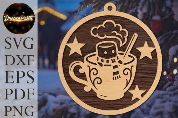 Christmas Hot Cocoa Mug Snowman SVG Laser Cutting By Dream Print