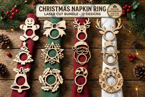 Christmas Napkin Ring Laser Cut Bundle (Design 2) laser cut file