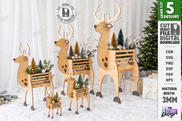 Christmas Reindeer Planter Laser Cut Set laser cut file