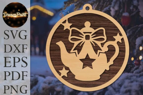 Christmas Teapot Ornament Laser Cut SVG Laser Cutting By Dream Print