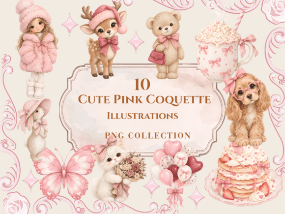 Cute Pink Coquette Animal Clipart PNG Graphic Illustrations By Mockups Of Imaginations