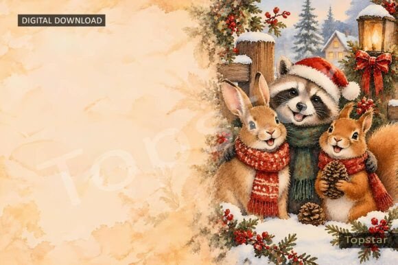 Cute Raccoon Bunny Christmas Background Graphics