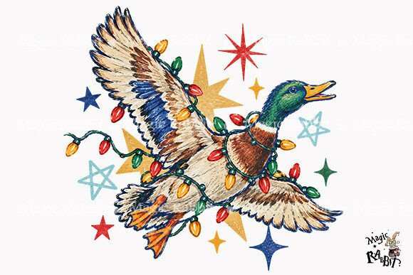 Flying Mallard Duck Christmas PNG
