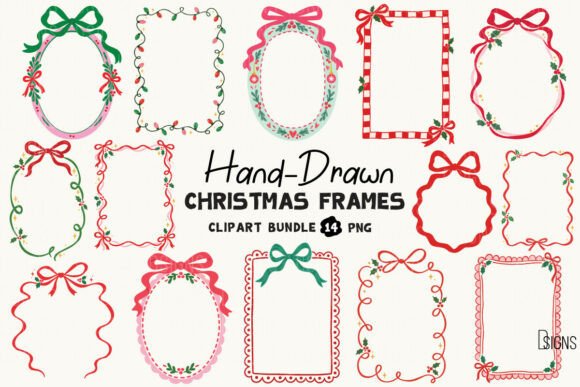 Hand-Drawn Christmas Frames PNG Bundle