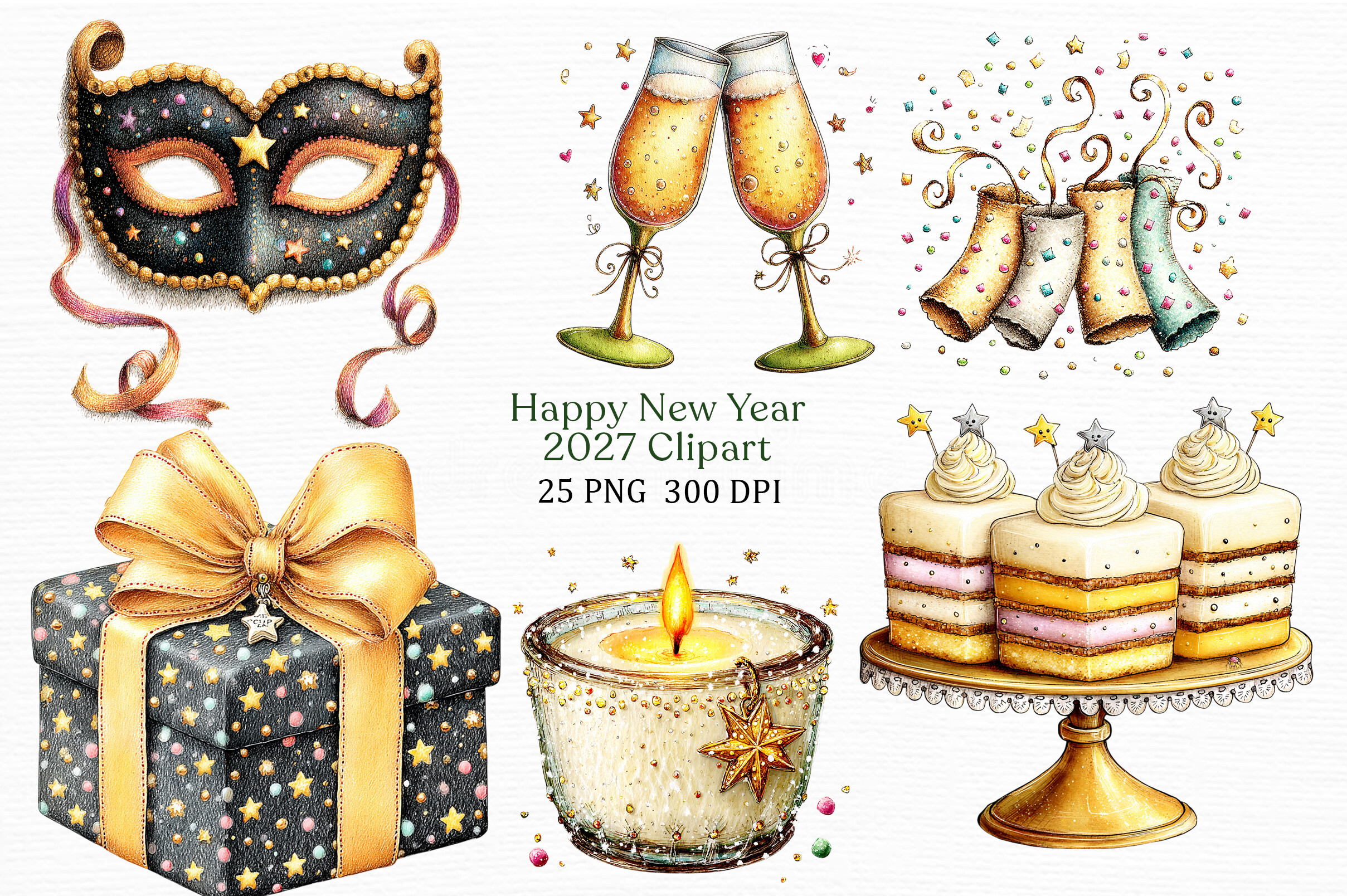 Zone Template Cursive Happy New Year 2027 Clipart Graphic by PLAY ZONE · Creative Fabrica