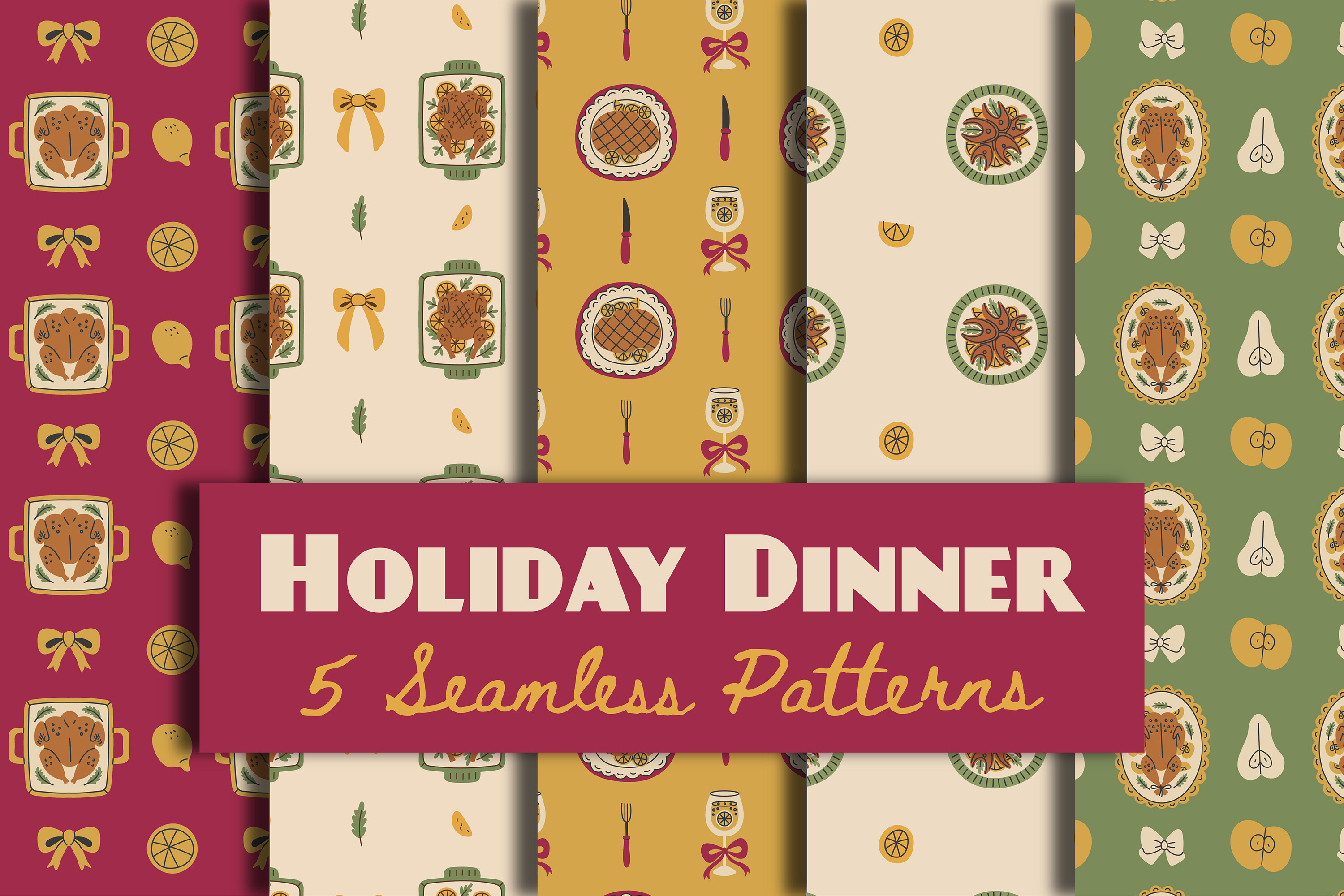 Holiday Dinner Seamless Patterns Papers Graphic by Rin Green · Creative ...