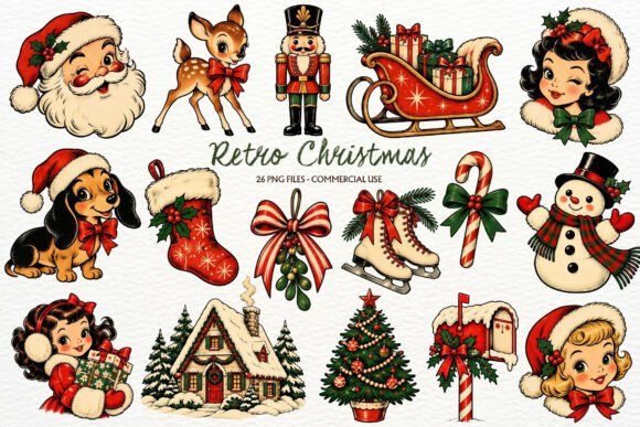 Retro Christmas Clipart Santa Claus PNG