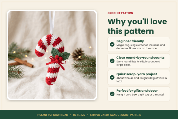 Striped Candy Cane Crochet Pattern Knitting