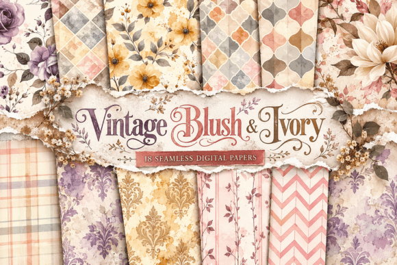 Vintage Blush & Ivory Shabby Chic Graphic Patterns By Designstock