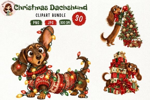 Whimsical Christmas Dachshund Clipart