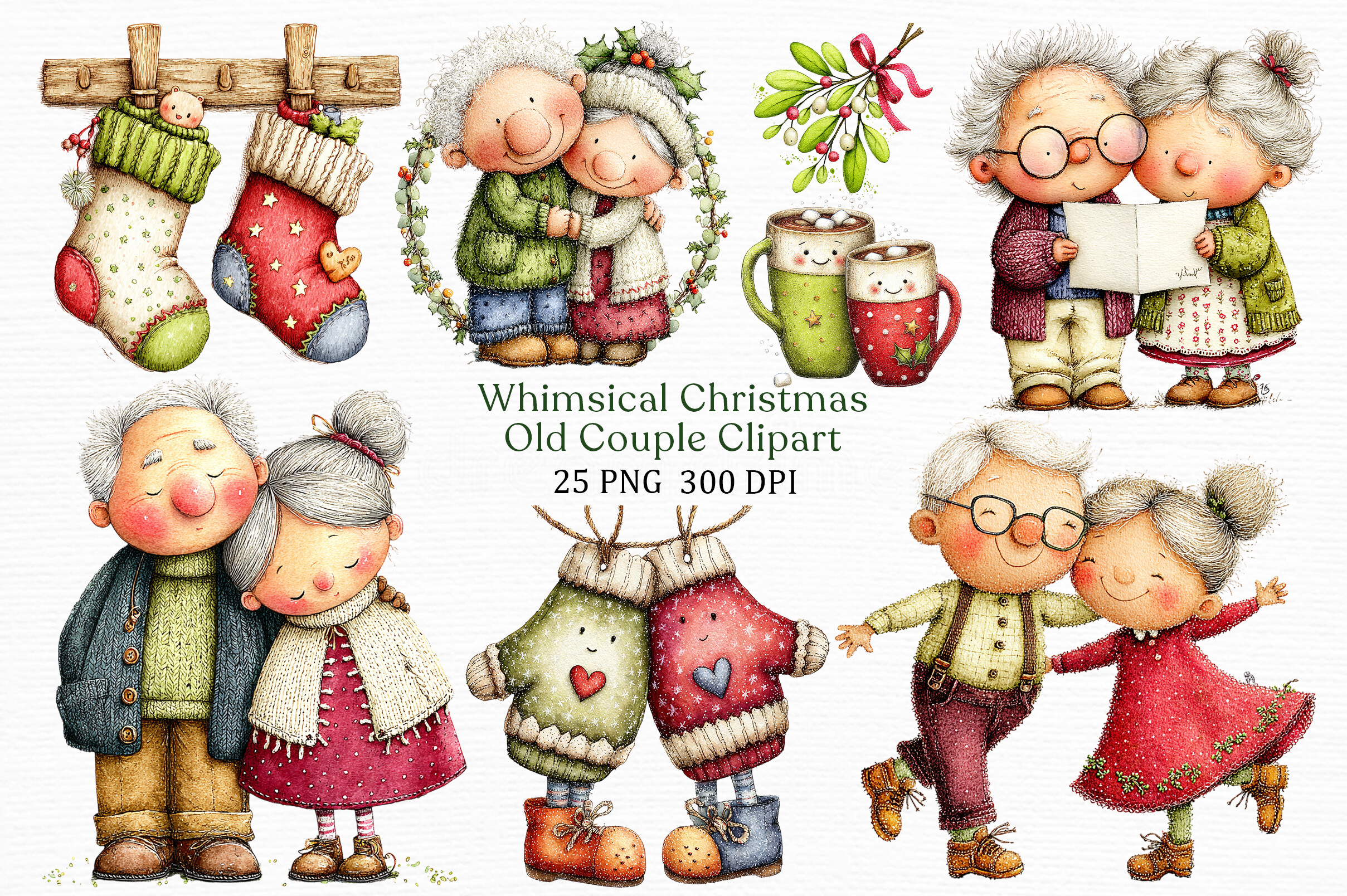 Zone Template Cursive Whimsical Christmas Old Couple Clipart Graphic by PLAY ZONE · Creative ...