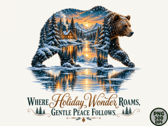 Winter Bear Wilderness Christmas PNG