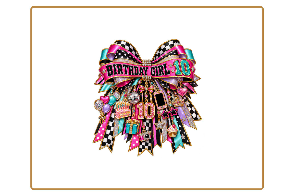 Birthday Girl 10 Bow Charm PNG Graphic by Sofiamastery · Creative Fabrica