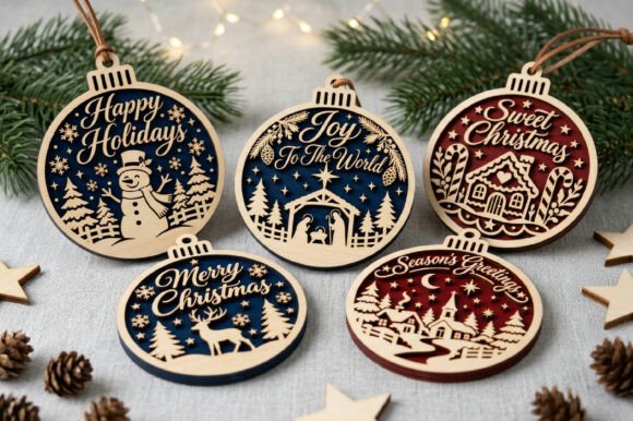 Christmas Bauble Ornament SVG Bundle laser cut file