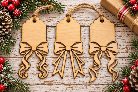 Christmas Bow Gift Tag Laser Cut Bundle laser cut file