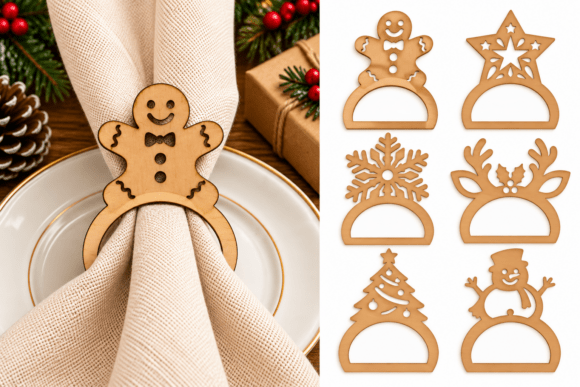 Christmas Napkin Ring Laser Cut Bundle (Design 3) laser cut file