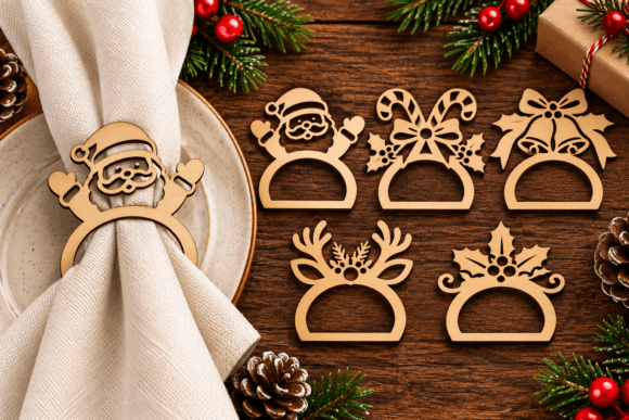 Christmas Napkin Ring Laser Cut Bundle (Design 4) laser cut file