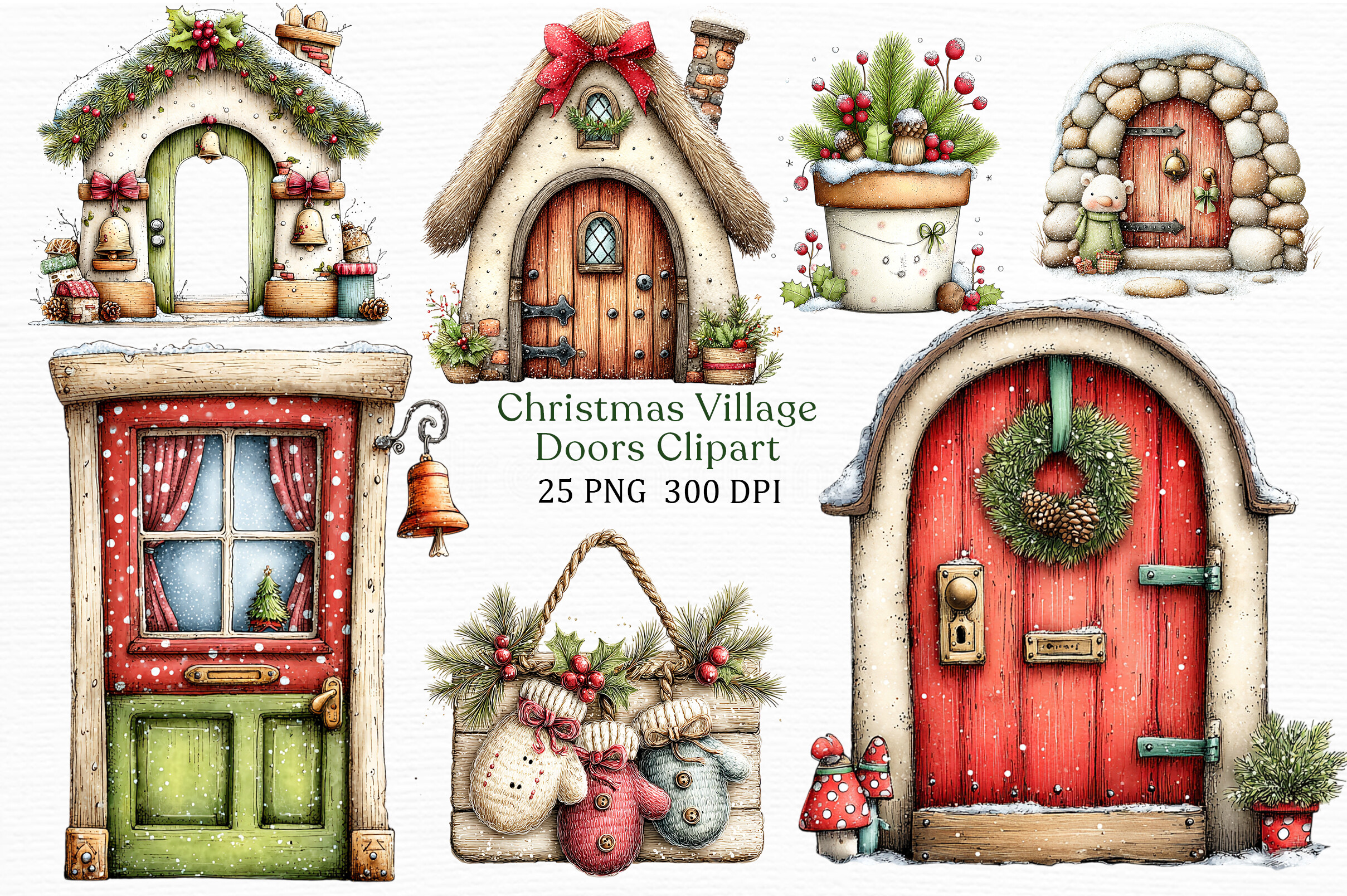 Zone Template Cursive Christmas Village Doors Clipart Graphic by PLAY ZONE · Creative Fabrica
