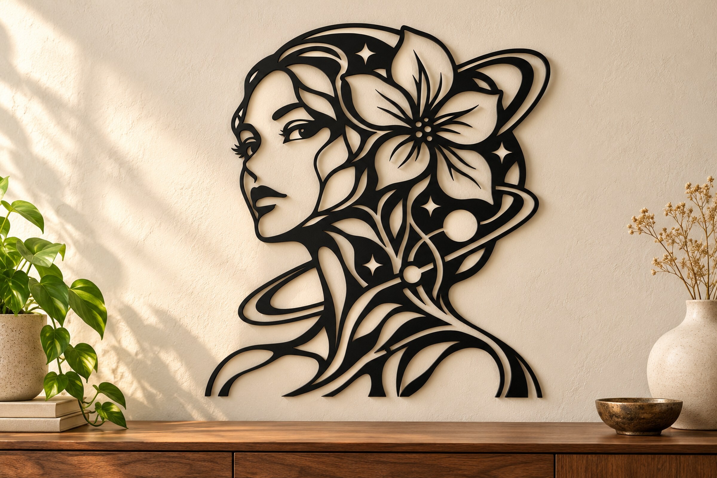 Cosmic Flower Woman Wall Art · Creative Fabrica