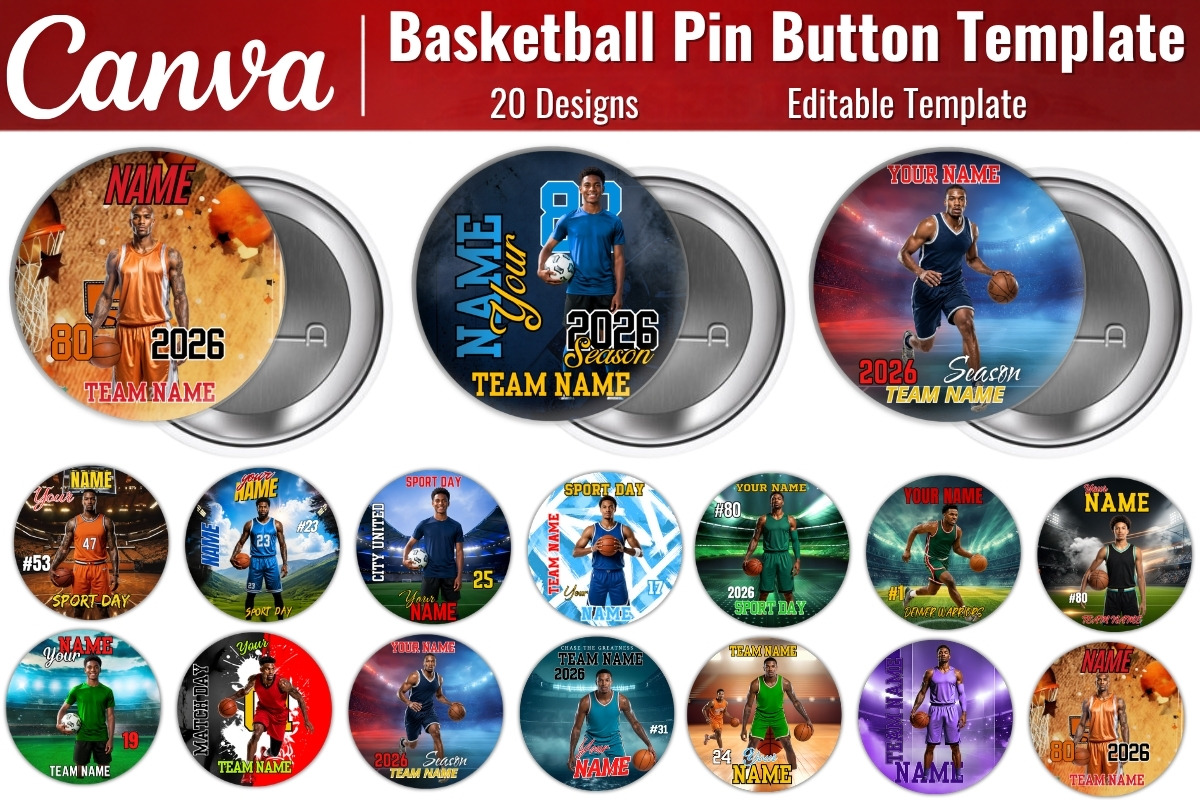Typewriter Letters Buttons Custom Basketball Pin Button Template Graphic by Artist05 · Creative ...