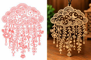 Floral Moon Cloud Pendant Laser Cut · Creative Fabrica