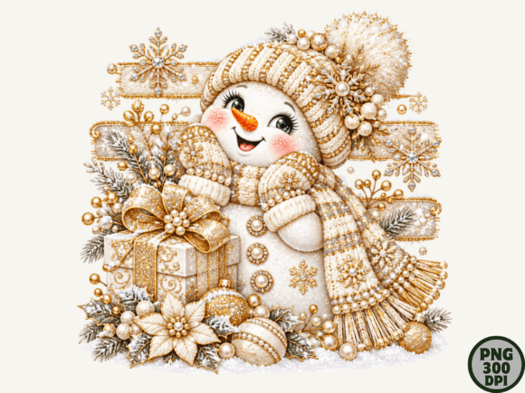 Gold Snowman Winter Christmas PNG