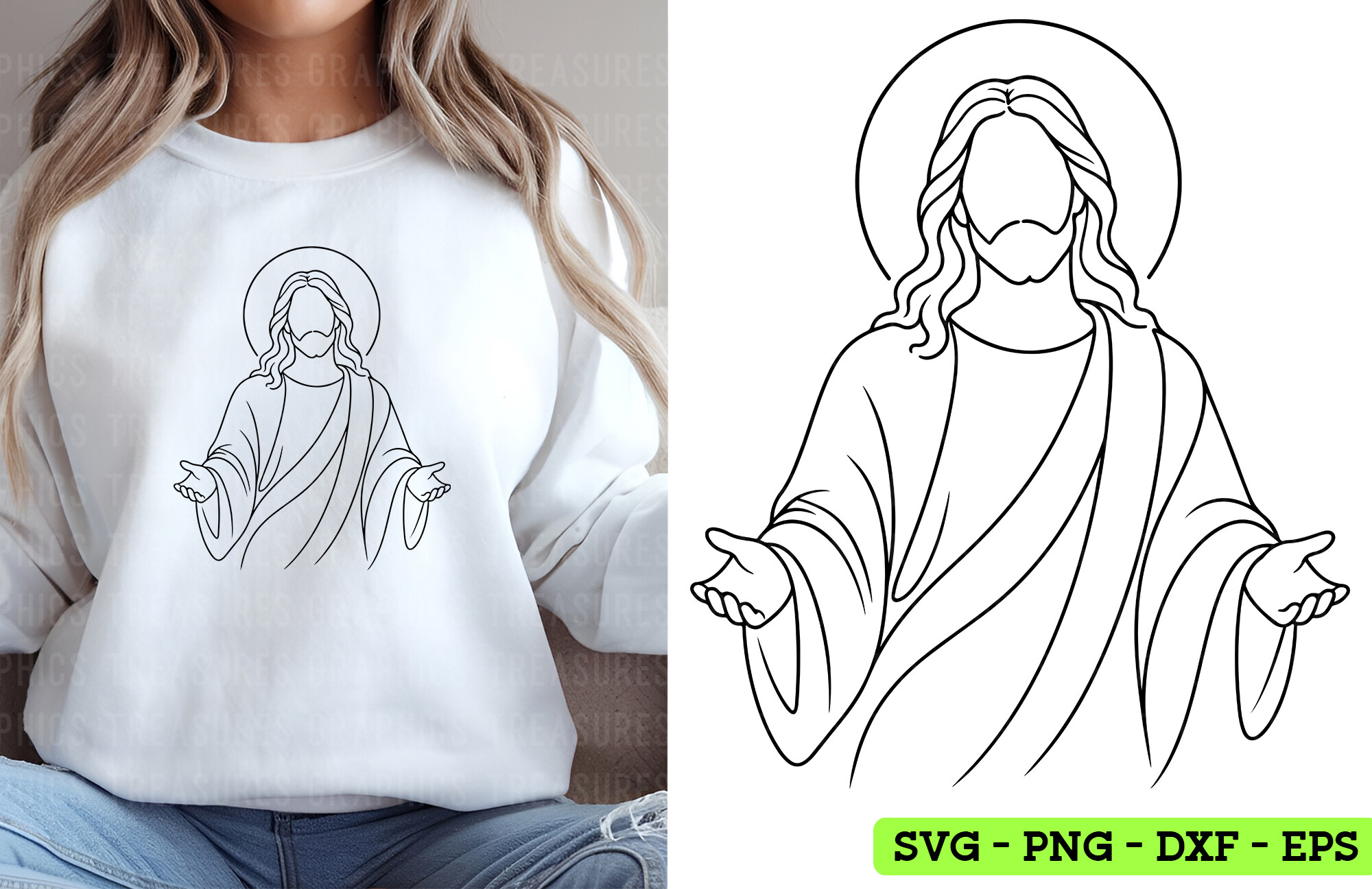 Jesus Line Art Christian Christmas SVG Graphic by GraphicsTreasures ...