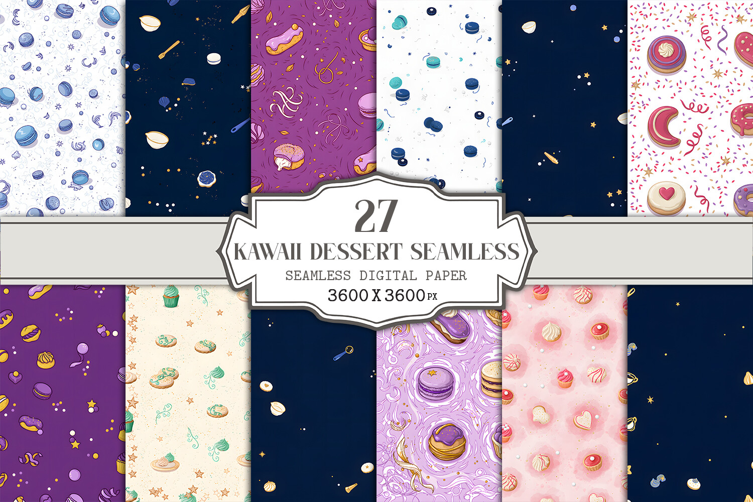 Kawaii Dessert Seamless Pattern Bundle Graphic by Vectornest12 ...
