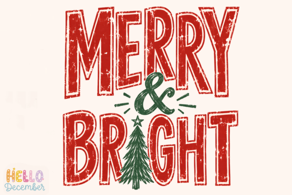 Merry and Bright Retro Christmas PNG