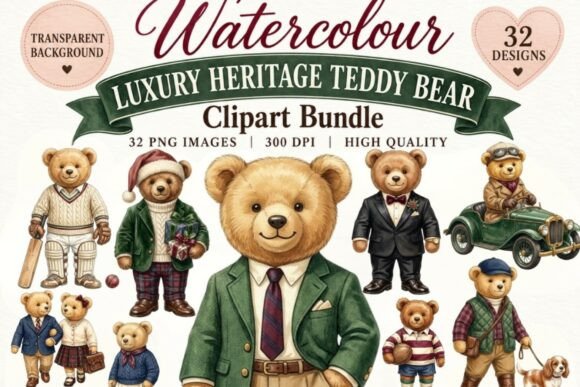 Preppy Teddy Bear PNG Clipart Bundle Graphic Illustrations By Tanya Kart