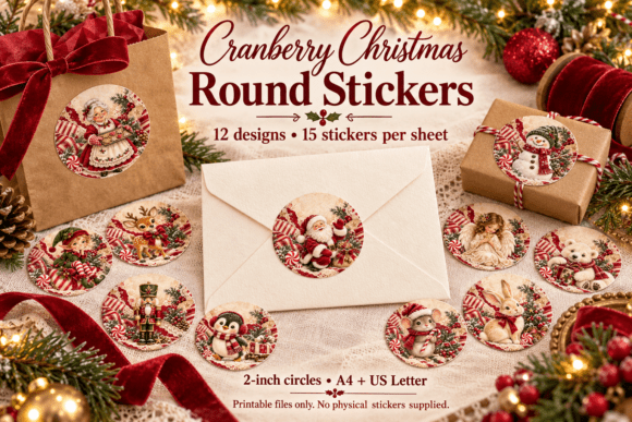 Printable Christmas Round Stickers Graphic Print Templates By Luv Bijou