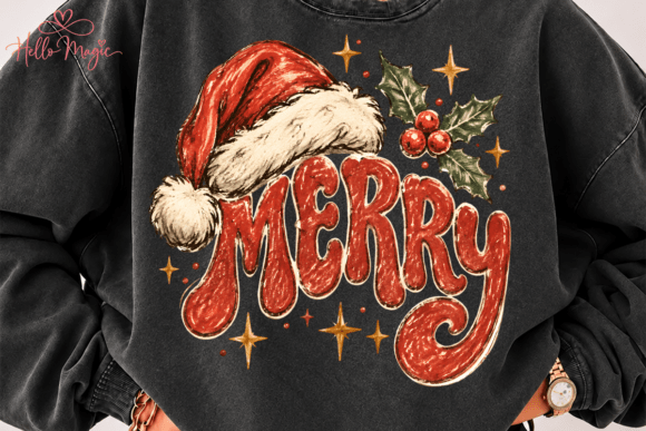 Retro Merry Christmas PNG, Santa Hat