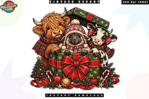Rustic Country Christmas Animal PNG Gráfico Ilustraciones Imprimibles Por Vintage Expert