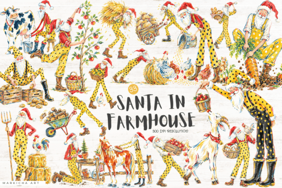 Santa in Farmhouse PNGs Graphic AI Illustrations By Markicha Art